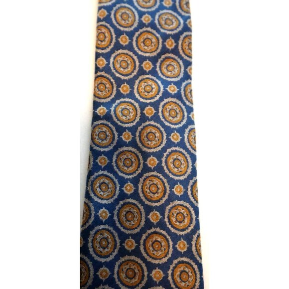 Canali Silk Tie Blue Gold Medallion Geometric Classic Luxury Old Money - Picture 5 of 6
